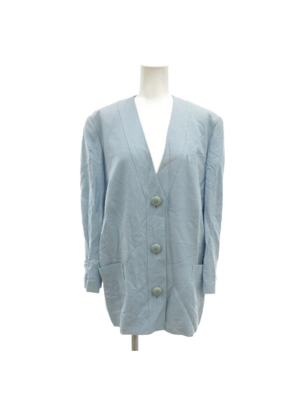 Dior Vintage Collarless Jacket V-neck Long Sleeve Silk Mixed Stripe Pattern M